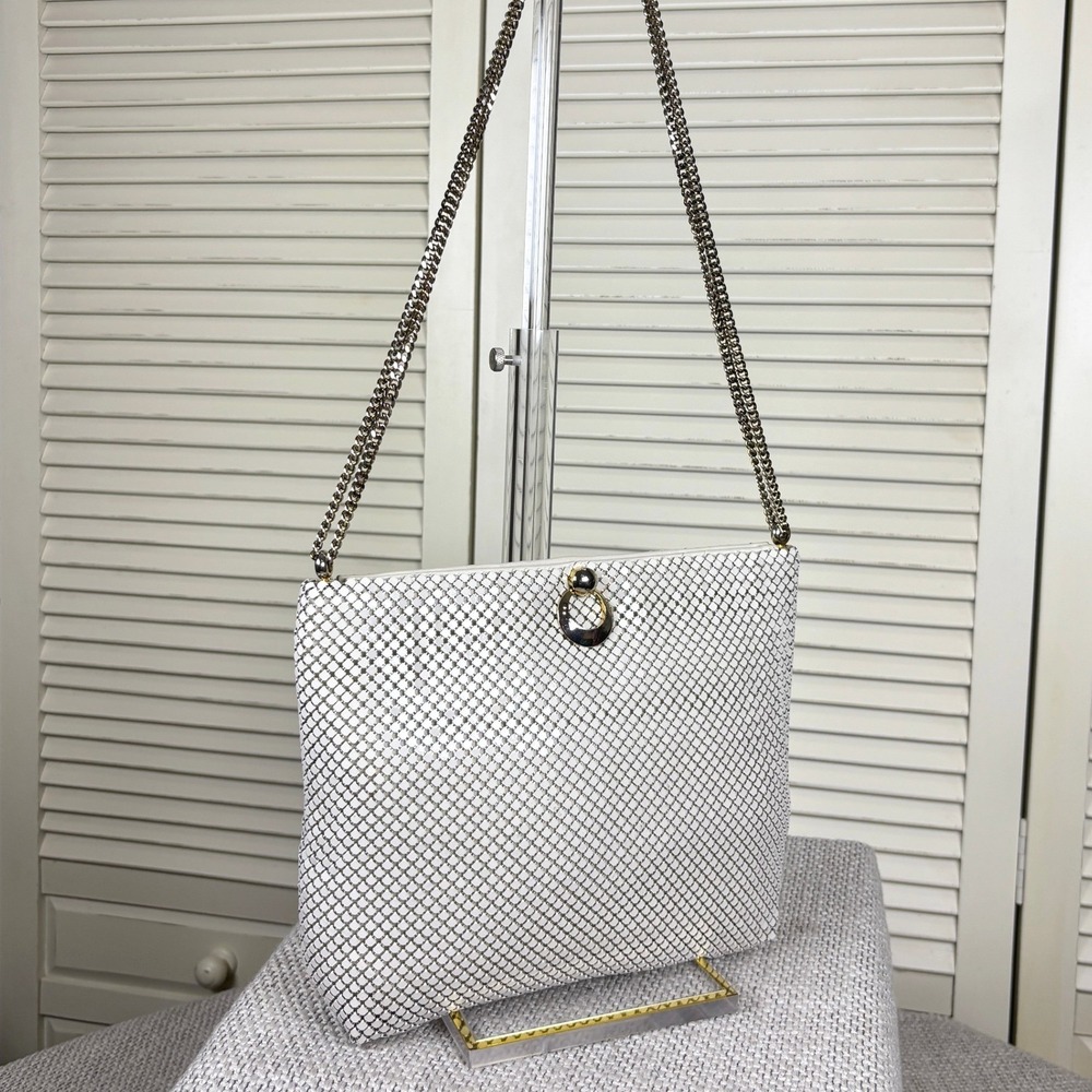 VTG Whiting & Davis Ivory‎ White Metal Mesh Shoulder Bag Chainmail Clutch Purse